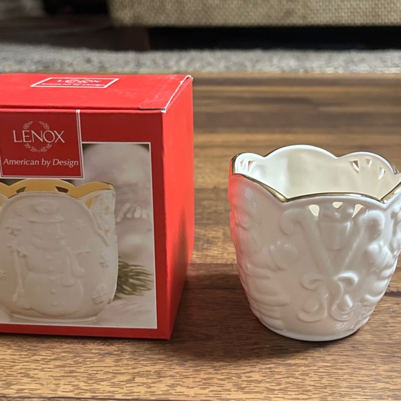 Lenox Other - Lenox~ White/Gold • Merry Lights Snowman Votive Tea Light Ceramic Candle • New